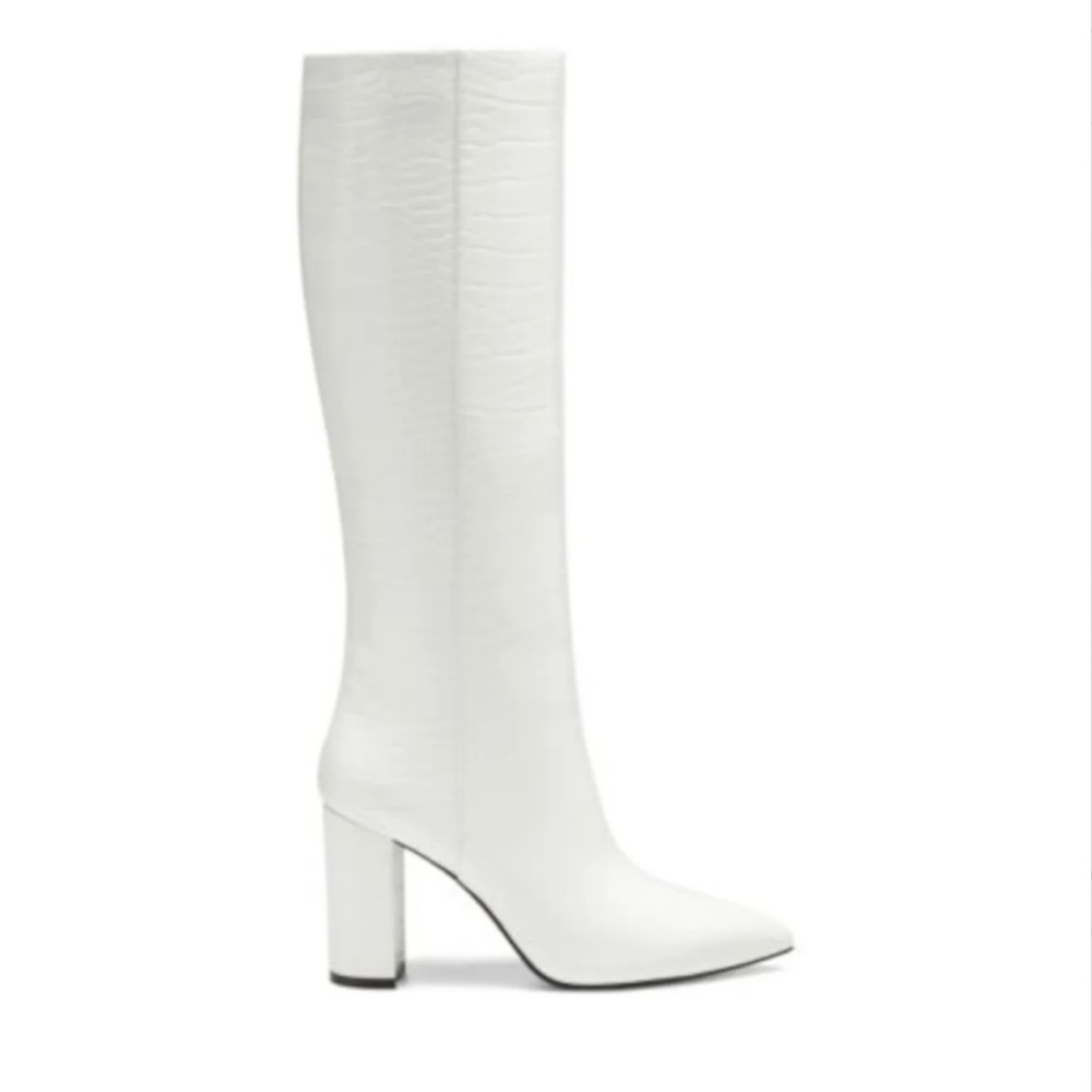 INC Paiton Block-Heel White Crocodile Boots